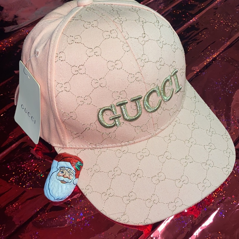 Pink and gold Gucci hat